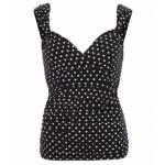 Black and White Spot Print V Neck Ruched Top