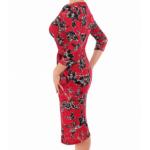 Red and Black Textured Floral Wrap Dress