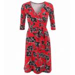 Red and Black Textured Floral Wrap Dress