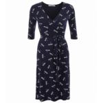 Navy Blue Dragonfly Print Wrap Dress