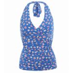 Blue Daisy Floral Print Halter Neck Top