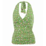 Green Daisy Floral Print Halter Neck Top