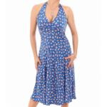 Blue Daisy Print Floral Halter Neck Dress