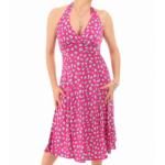 Pink Daisy Floral Print Halter Neck Dress