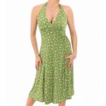 Green Daisy Floral Print Halter Neck Dress