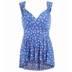 Blue Daisy Floral Print V Neck Floaty Top