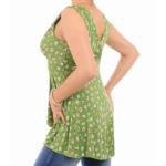 Green Daisy Floral Print V Neck Floaty Top