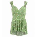 Green Daisy Floral Print V Neck Floaty Top