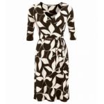 Black and Ivory Leaf Print Wrap Dress