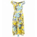 Yellow Floral Print Bardot Dress