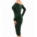 Dark Green off the Shoulder Ruched Dress