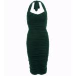 Dark Green Ruched Halter Neck Dress