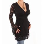 Black Crochet Lace Bell Sleeve Top