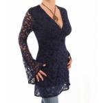 Navy Blue Crochet Lace Bell Sleeve Top