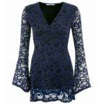 Navy Blue Crochet Lace Bell Sleeve Top