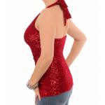 Red Velour Sequin Figure Hugging Halter Top