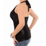 Black Velour Sequin Figure Hugging Halter Top