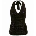 Black Velour Sequin Figure Hugging Halter Top