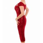 Red Velour Sequin Cut Out Cocktail Dress