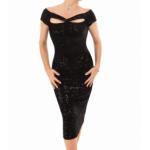 Black Velour Sequin Cut Out Cocktail Dress