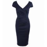 Navy Blue V Neck Fitted Shift Dress