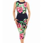 Navy Blue and Pink Floral Shift Dress