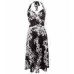 Black and White Floral Halter Neck Dress