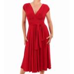 Red V Neck Fit and Flare Dress