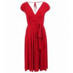 Red V Neck Fit and Flare Dress