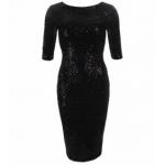 Black Velour Sequin Bodycon Dress