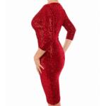 Red Velour Sequin Knee Length Dress