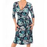 Navy Blue and Turquoise Floral Wrap Dress