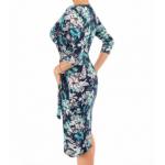 Navy Blue and Turquoise Floral Wrap Dress
