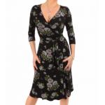 Black and Green Floral Print Wrap Dress