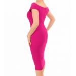 Cerise Bardot Style Notch Dress