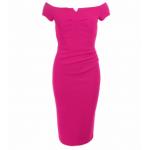 Cerise Bardot Style Notch Dress