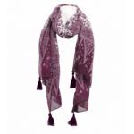 Plum and White Printed Tassel Scarf / Sarong