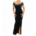 Emerald Green Velour Bardot Maxi Dress