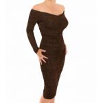 Bronze Sparkle Off the Shoulder Ruched Dress