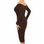 Bronze Sparkle Off the Shoulder Ruched Dress