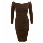 Bronze Sparkle Off the Shoulder Ruched Dress