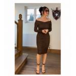 Bronze Sparkle Off the Shoulder Ruched Dress