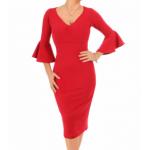 Red Bell Sleeve Midi Dress