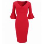 Red Bell Sleeve Midi Dress