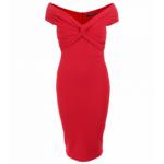 Red Bardot Twist Midi Dress