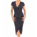 Navy Blue Spot Print Mock Wrap Dress