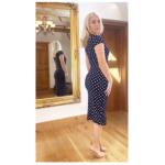 Navy Blue Spot Print Mock Wrap Dress