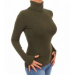 Khaki Green Polo Neck Clingy Jumper