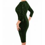 Bottle Green Velour Sequin Knee Length Dress