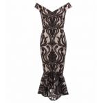 Black and Nude Fishtail Bardot Dress